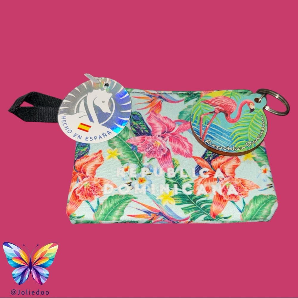 Floral Print Wristlet with Flamingo Charm Key Chain from Republica Dominicana - Picture 2 of 7